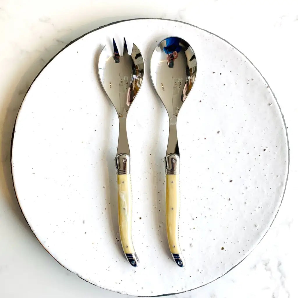 Laguiole salad servers with horn handle
