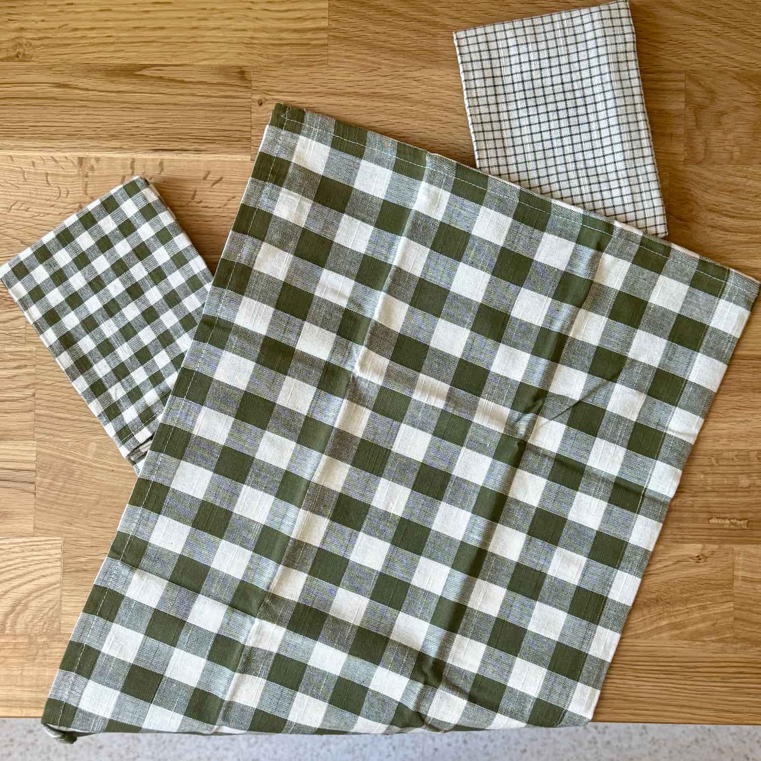3 olive green cotton tea towels made in France