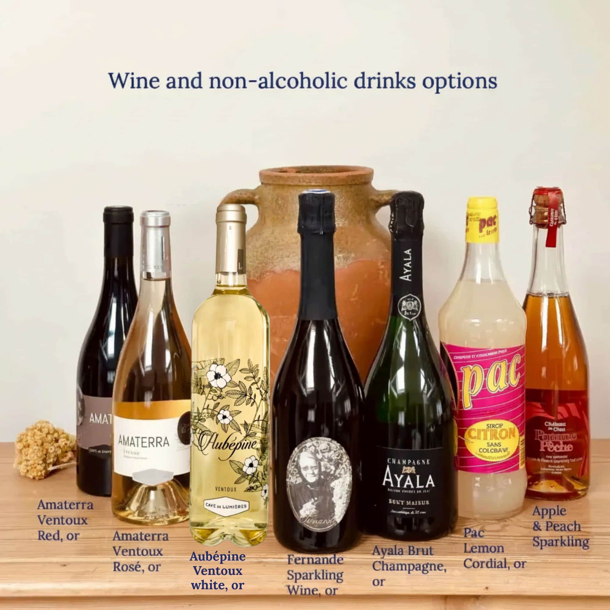 Selection of wines available to order with Tariette apéro box
