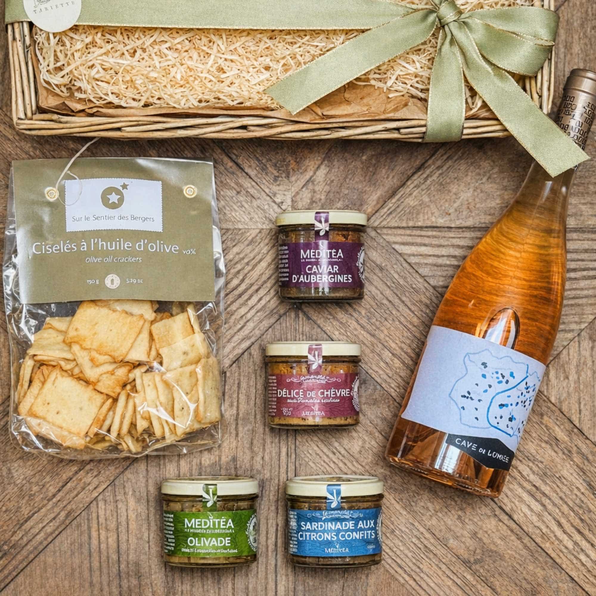 Selection of food from Provence inside the Apero box, perfect gift