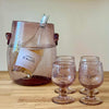 Set of four vintage pink Biot bubble glass goblets