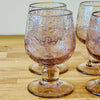 Dusty rose French bubble glass wine goblets with short stems