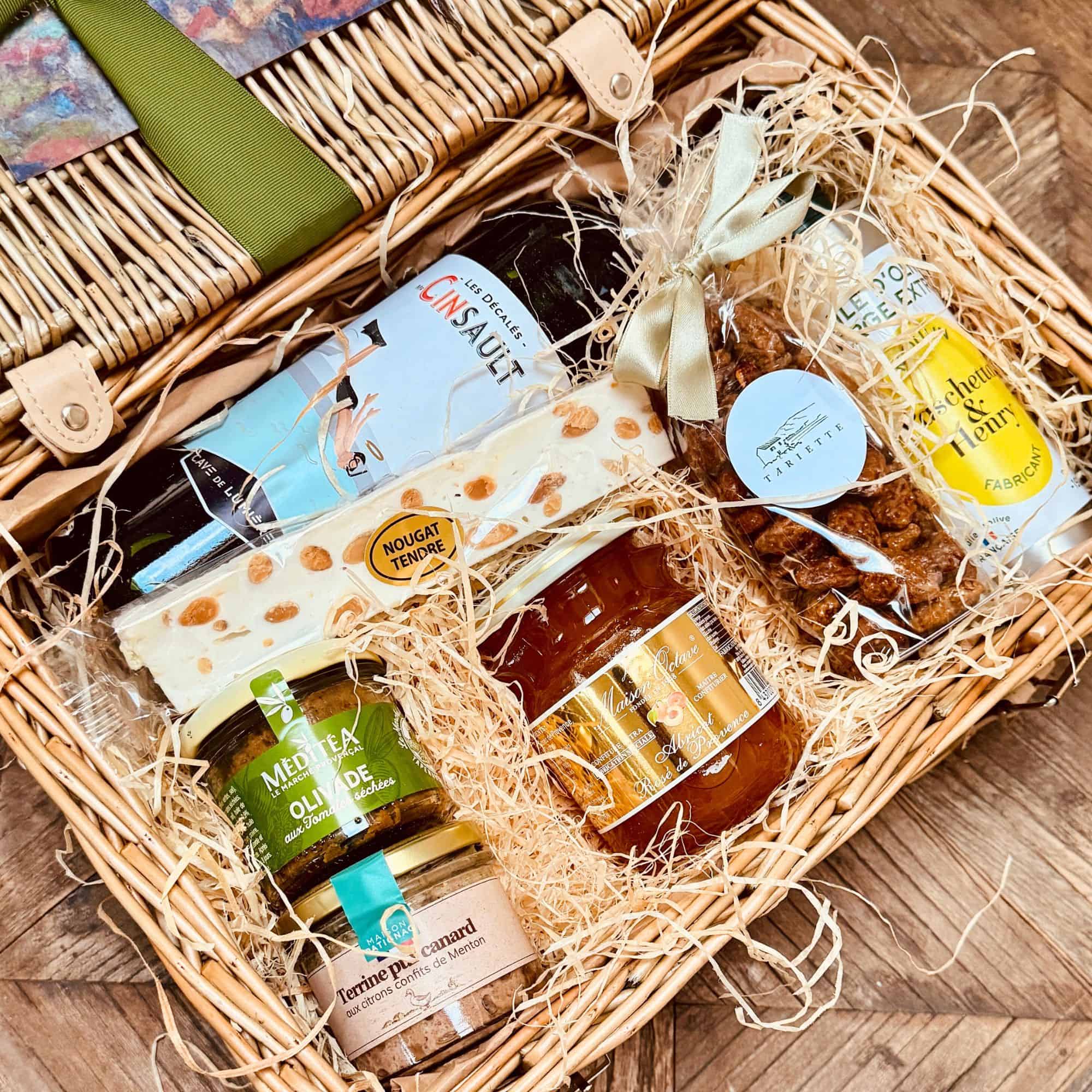 Close up on contents of hamper Colette