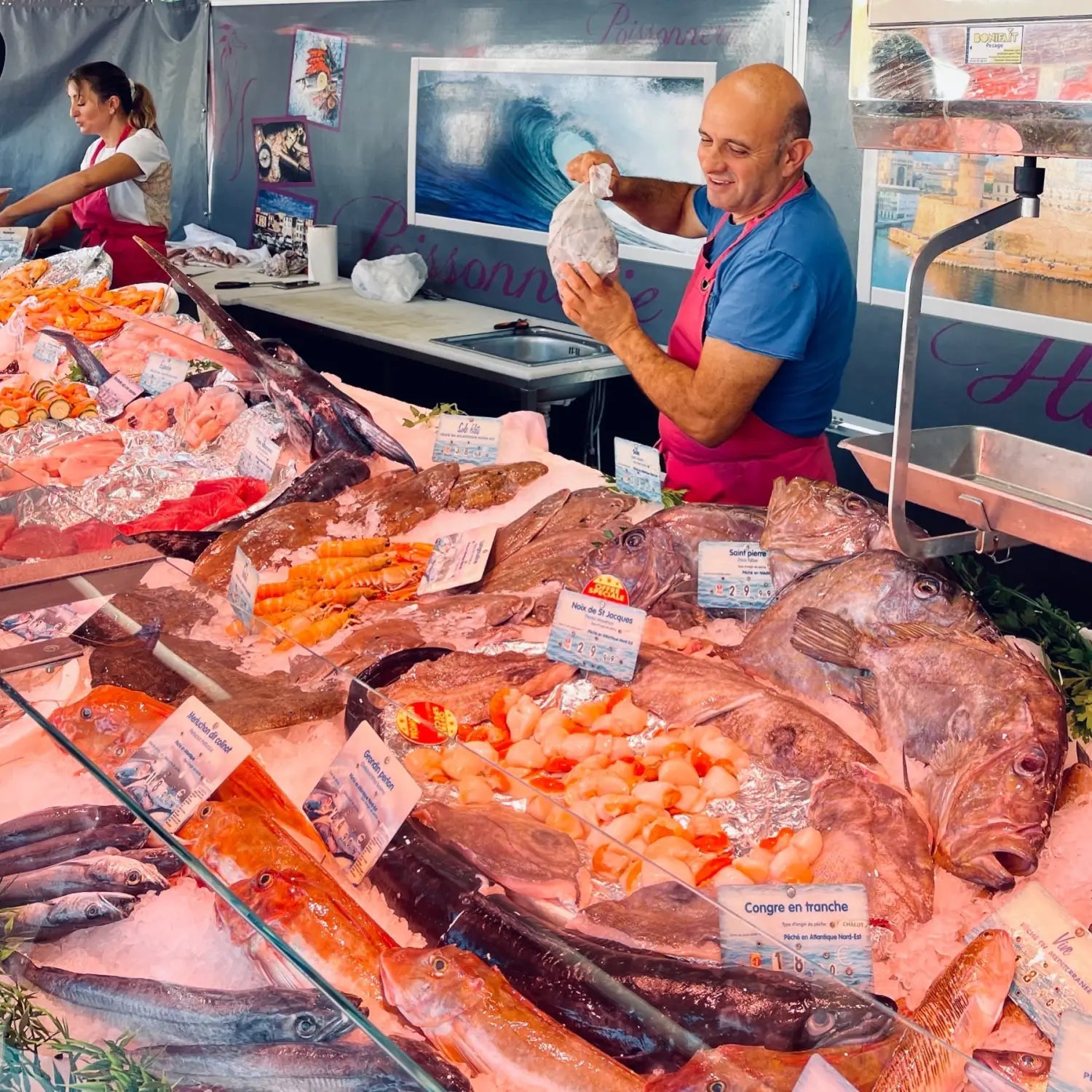 fishmonger at the market in Forcalquier