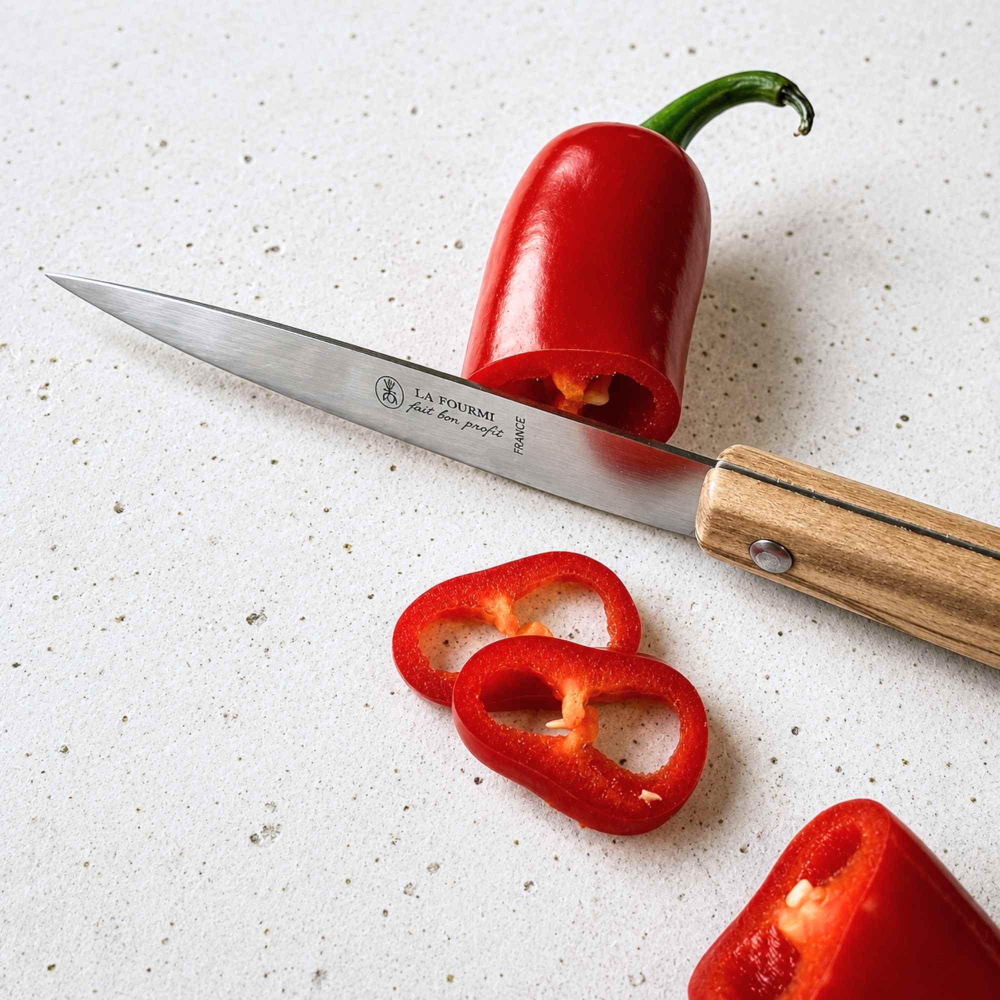 Small paring knife with olive wood handle made in rance