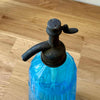 Antique French soda siphon in deep aqua blue glass