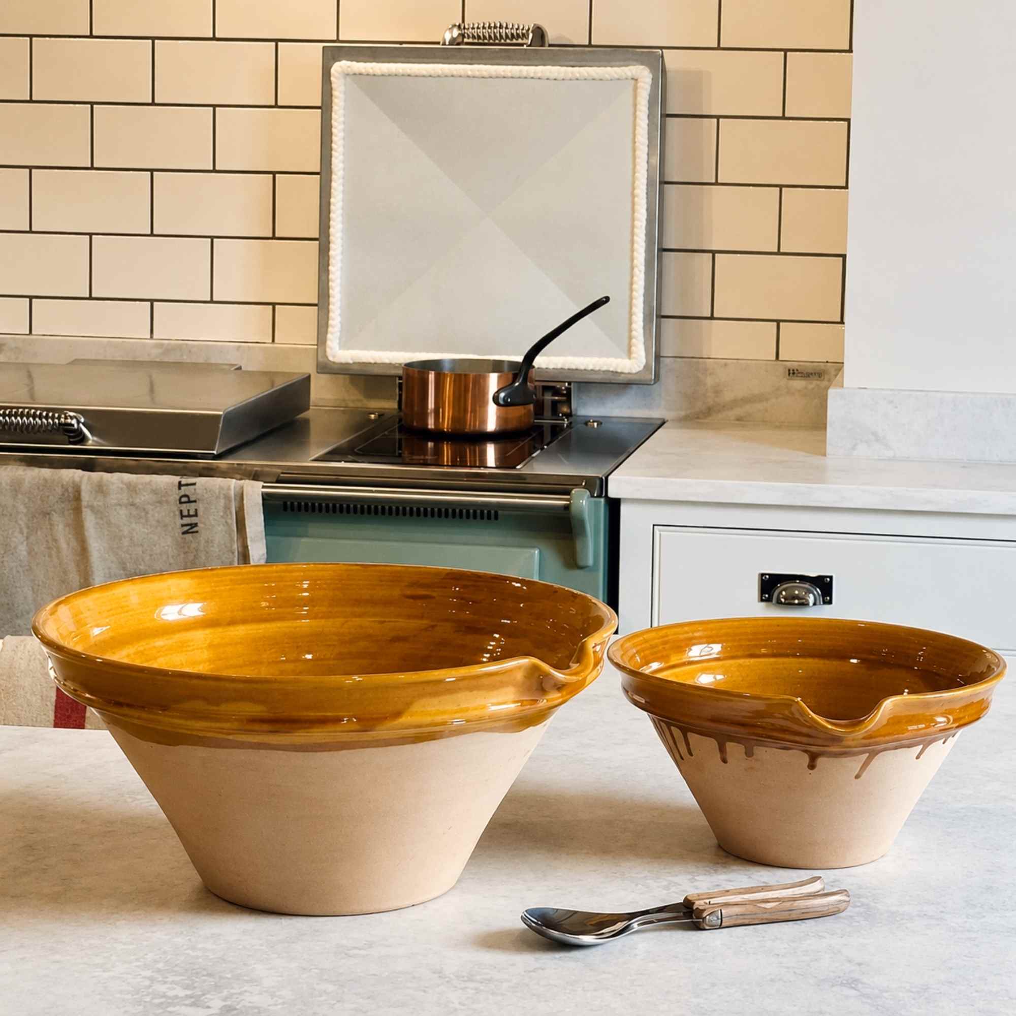 French Tian salad bowls made in Provence in traditional yellow colour