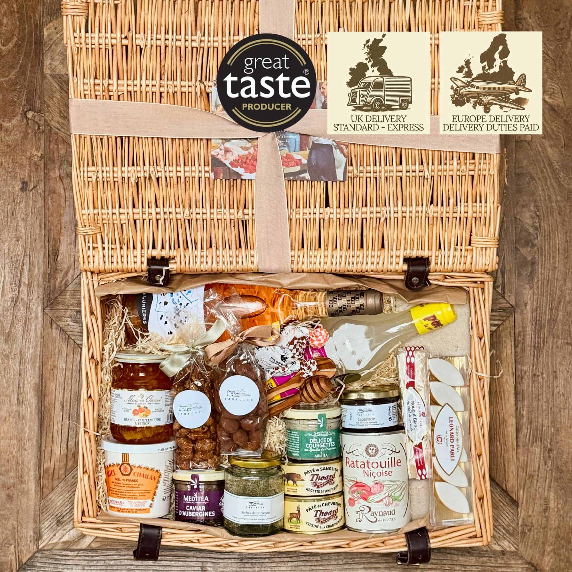 Share the love with Hamper Paulette — a generous Provençal gift filled with artisan treats, wine, lemon cordial and elegant French homeware.