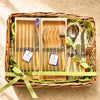 Laguiole cutlery box in white horn colour with knives, forks, salad servers and more