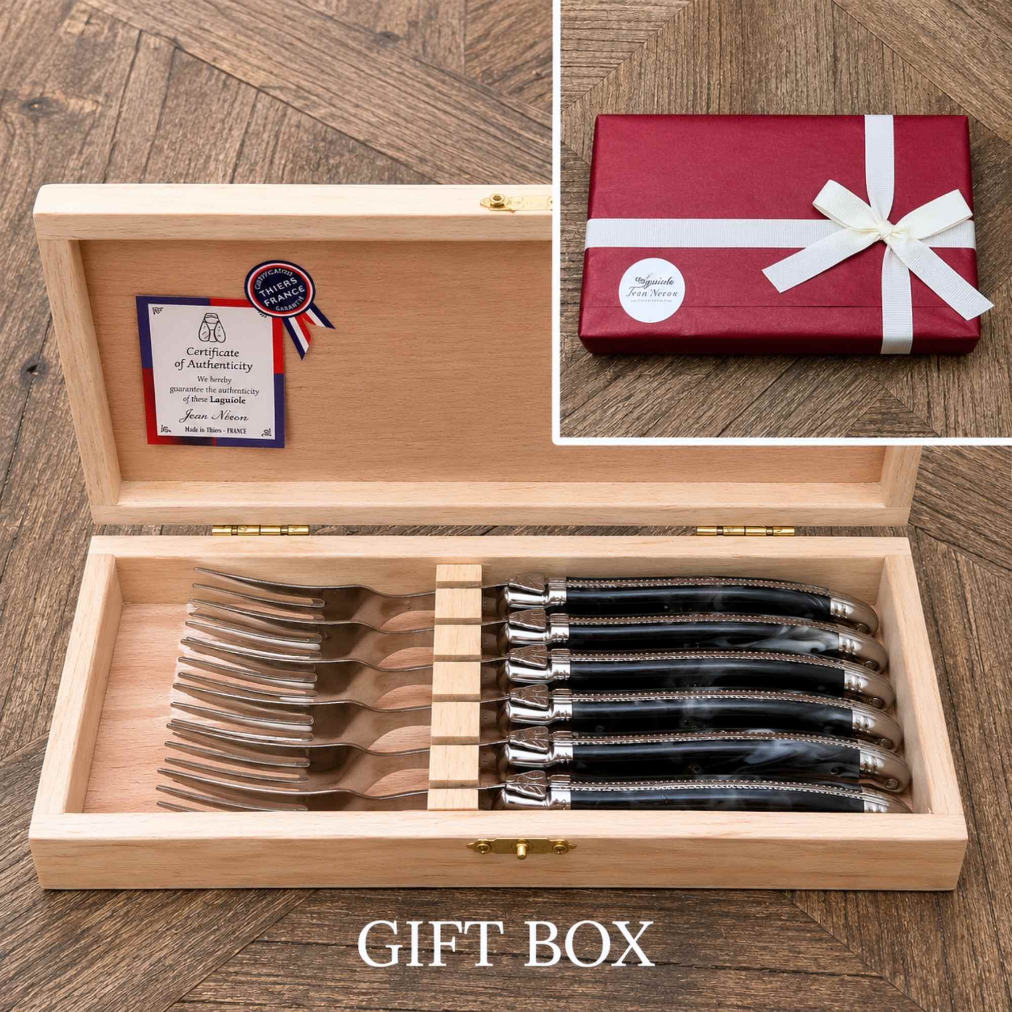 Laguiole forks in black marble in a gift box