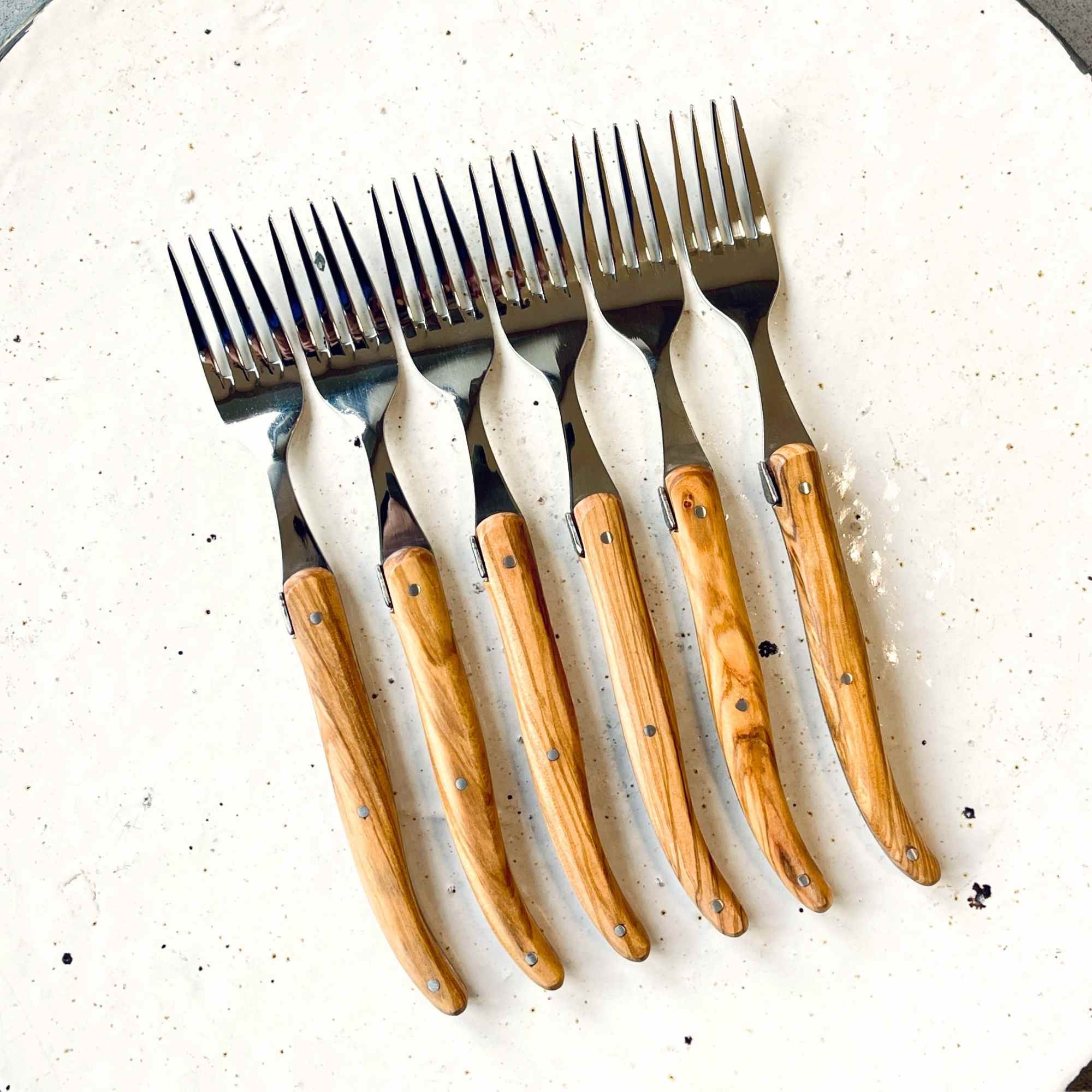 Laguiole luxury forks made in France, set of 6 with olive wood handle