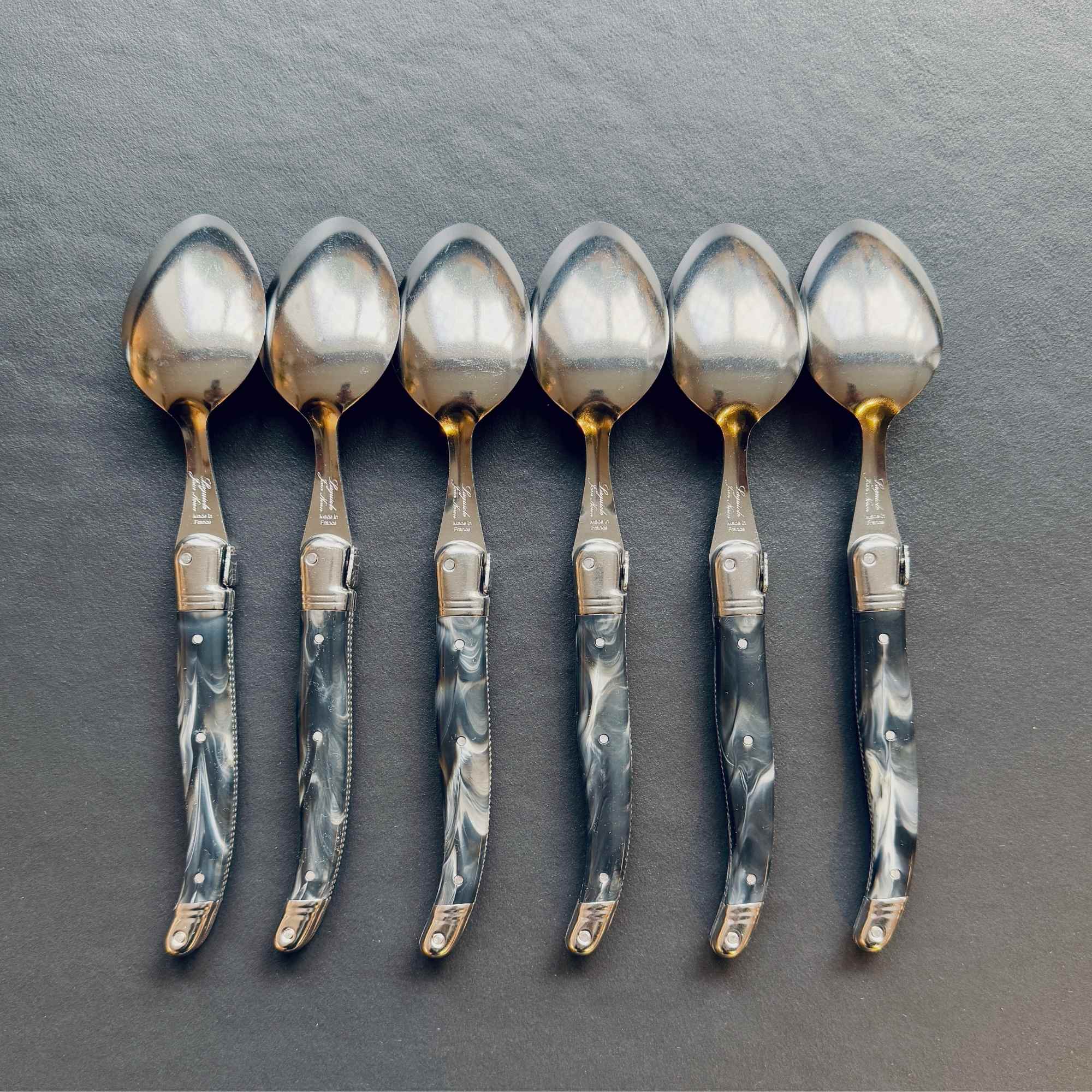 Laguiole tea spoons made in France black marble colour