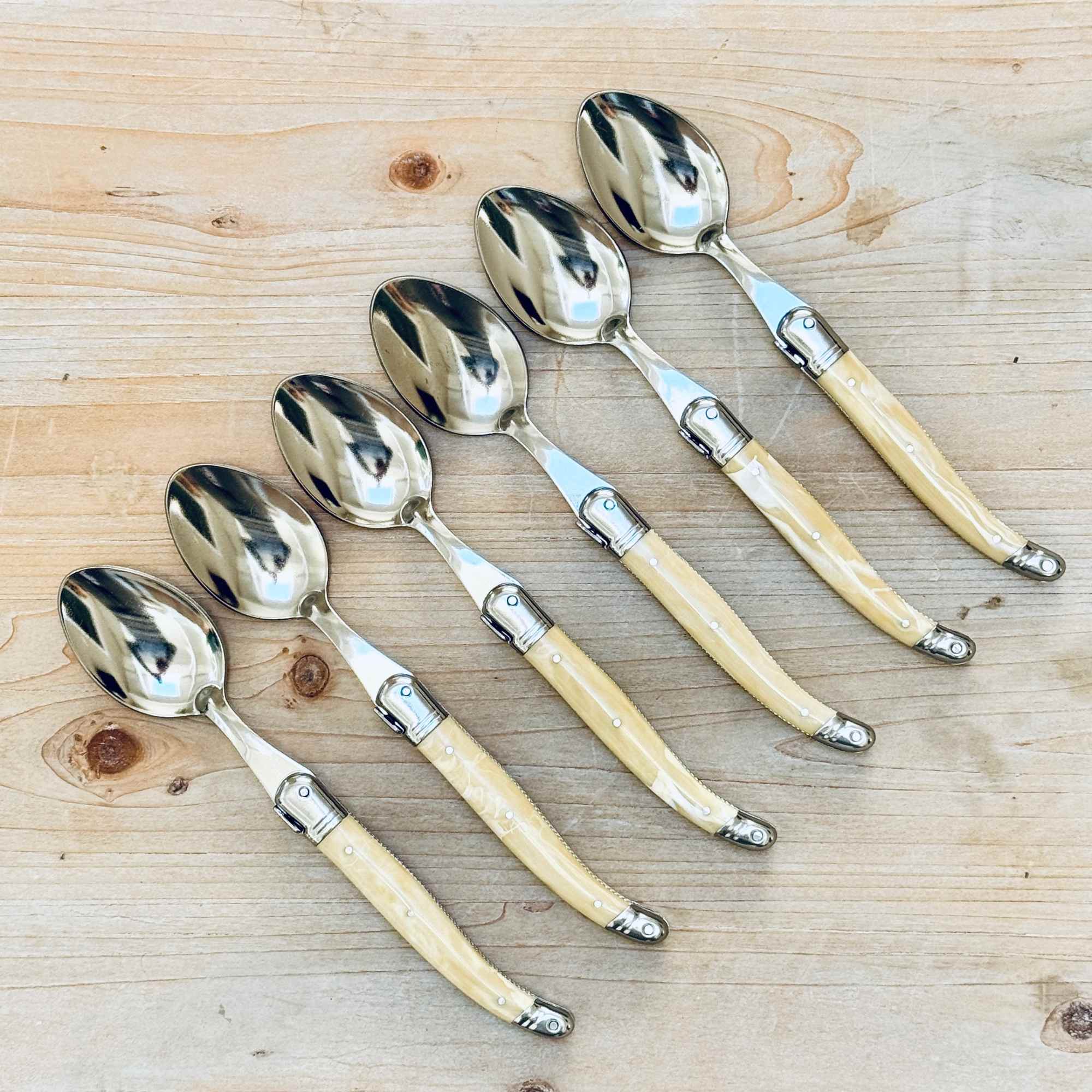 Laguiole tea spoons made in France, white horn