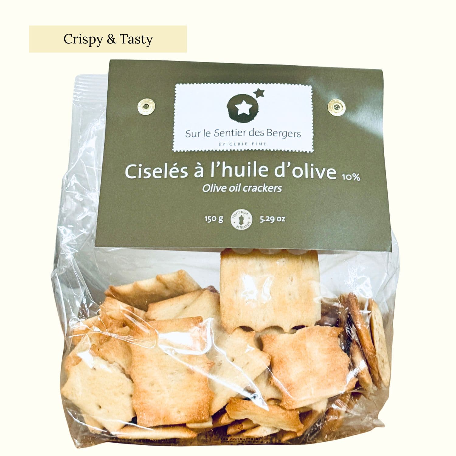 Light, dry-baked crackers made with olive oil and soft wheat flour. Ideal for toasts, tapenades and Provençal spreads.