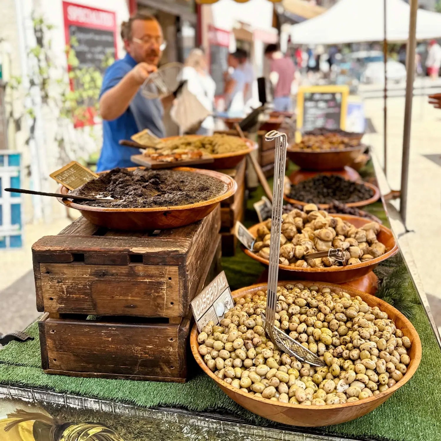 The olive stall at the market in Sault