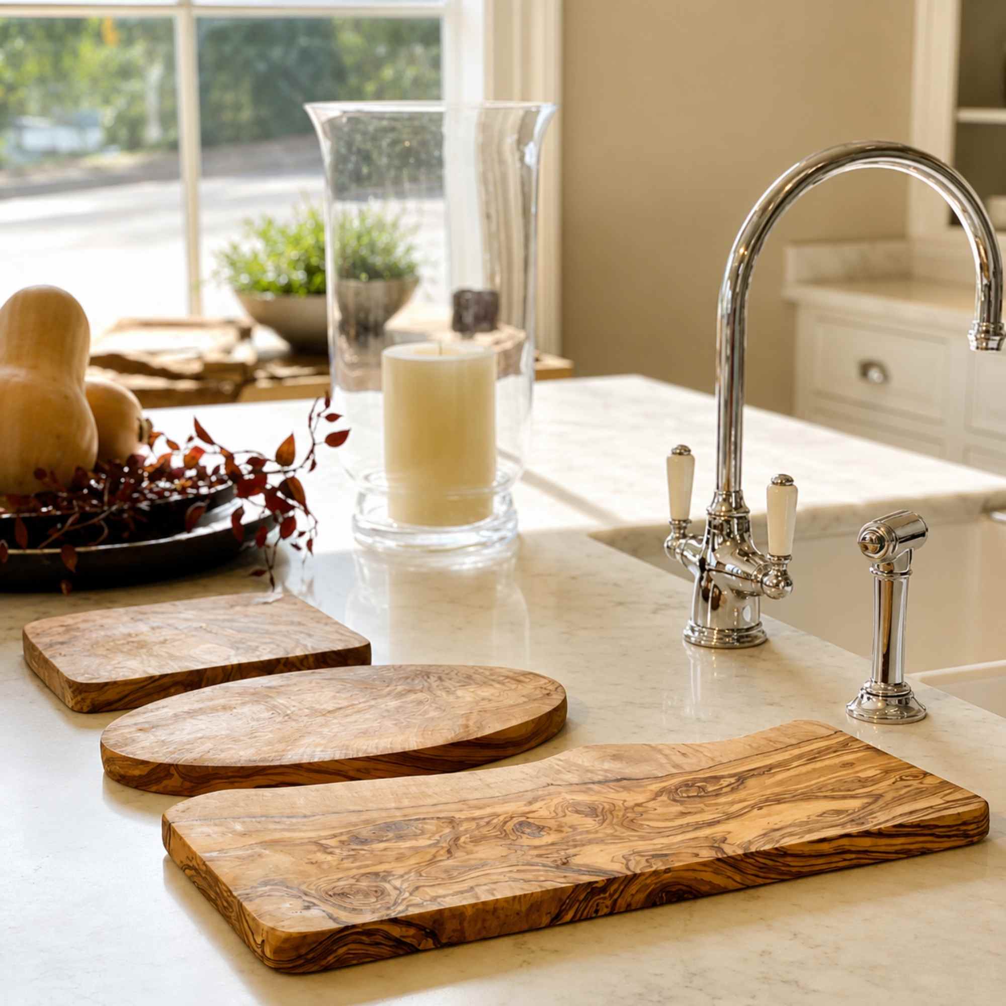 selection of olive wood cheese boards from France