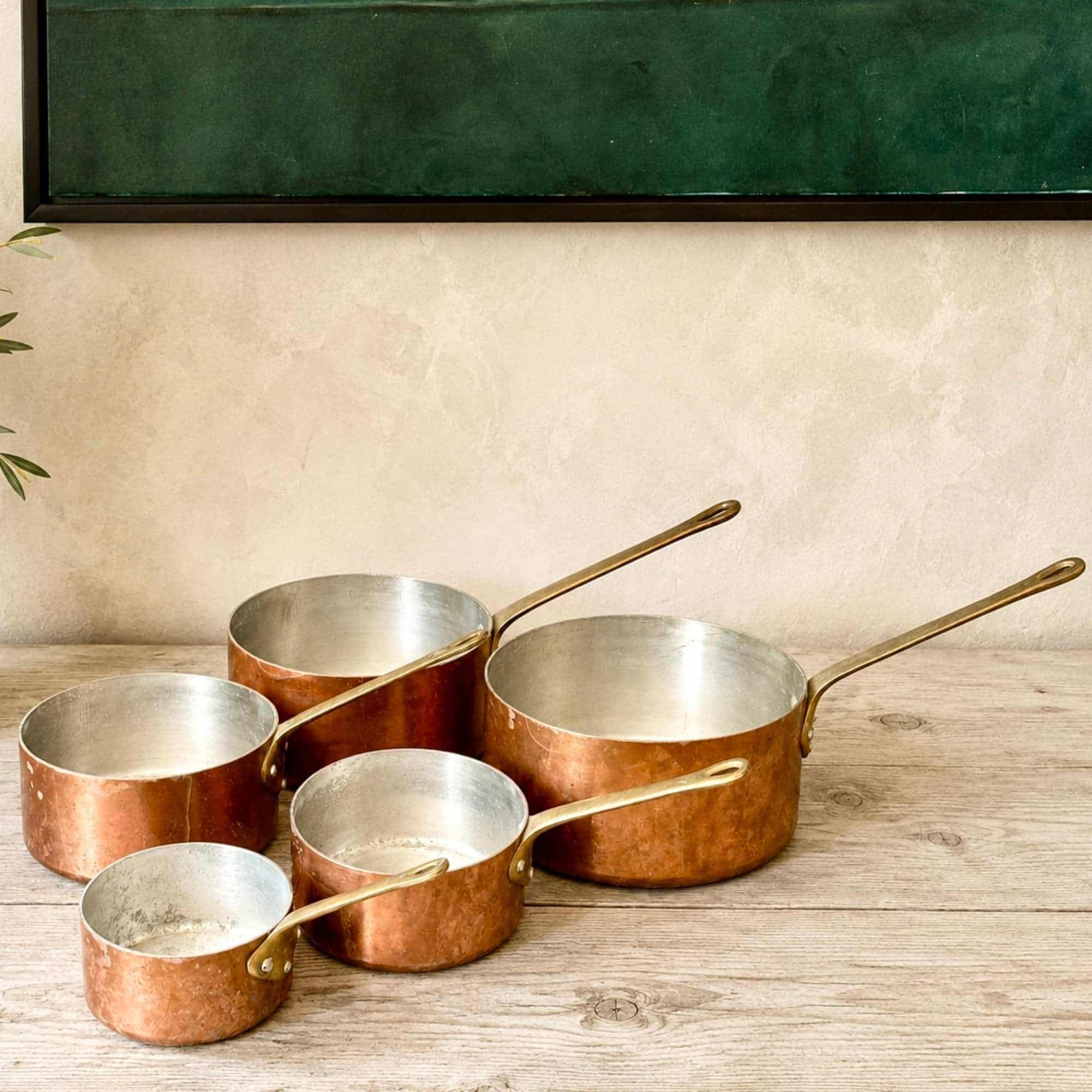 Copper pans made in Frances, antique