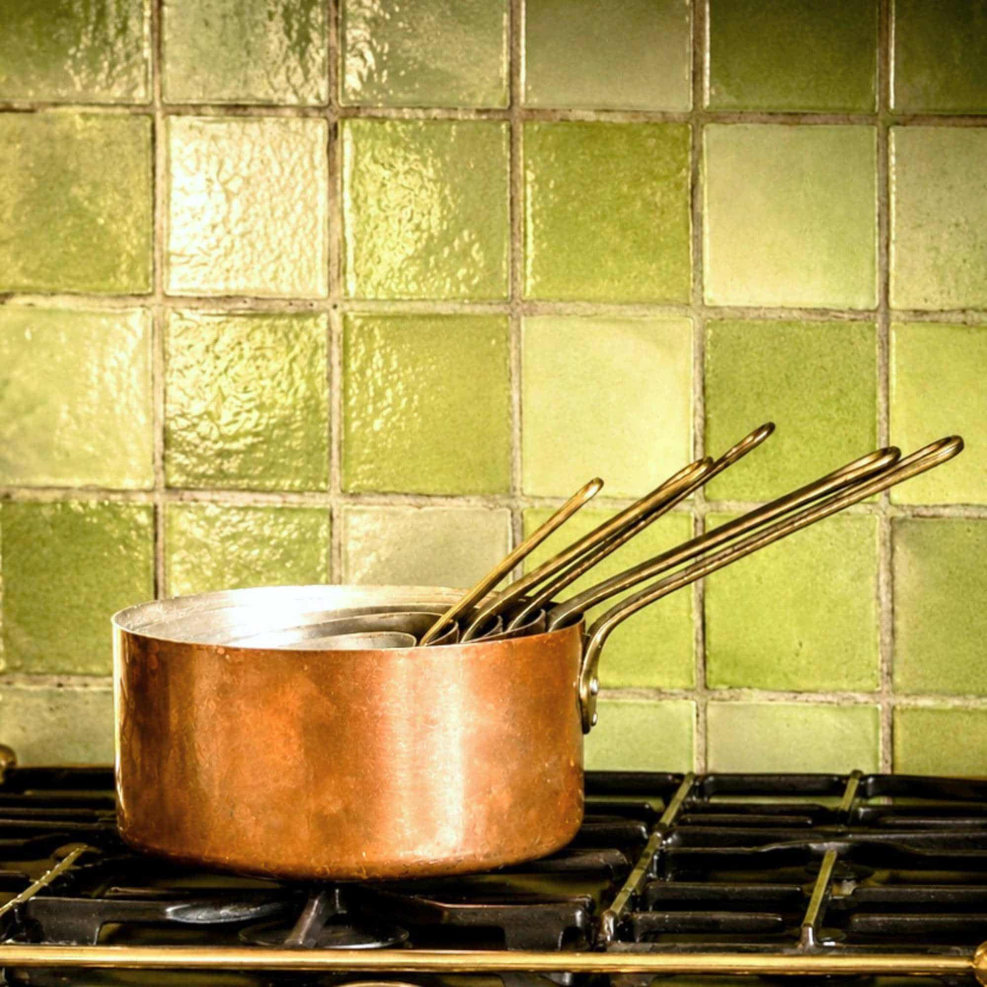 Vintage French Copper Saucepans, Set of Five
