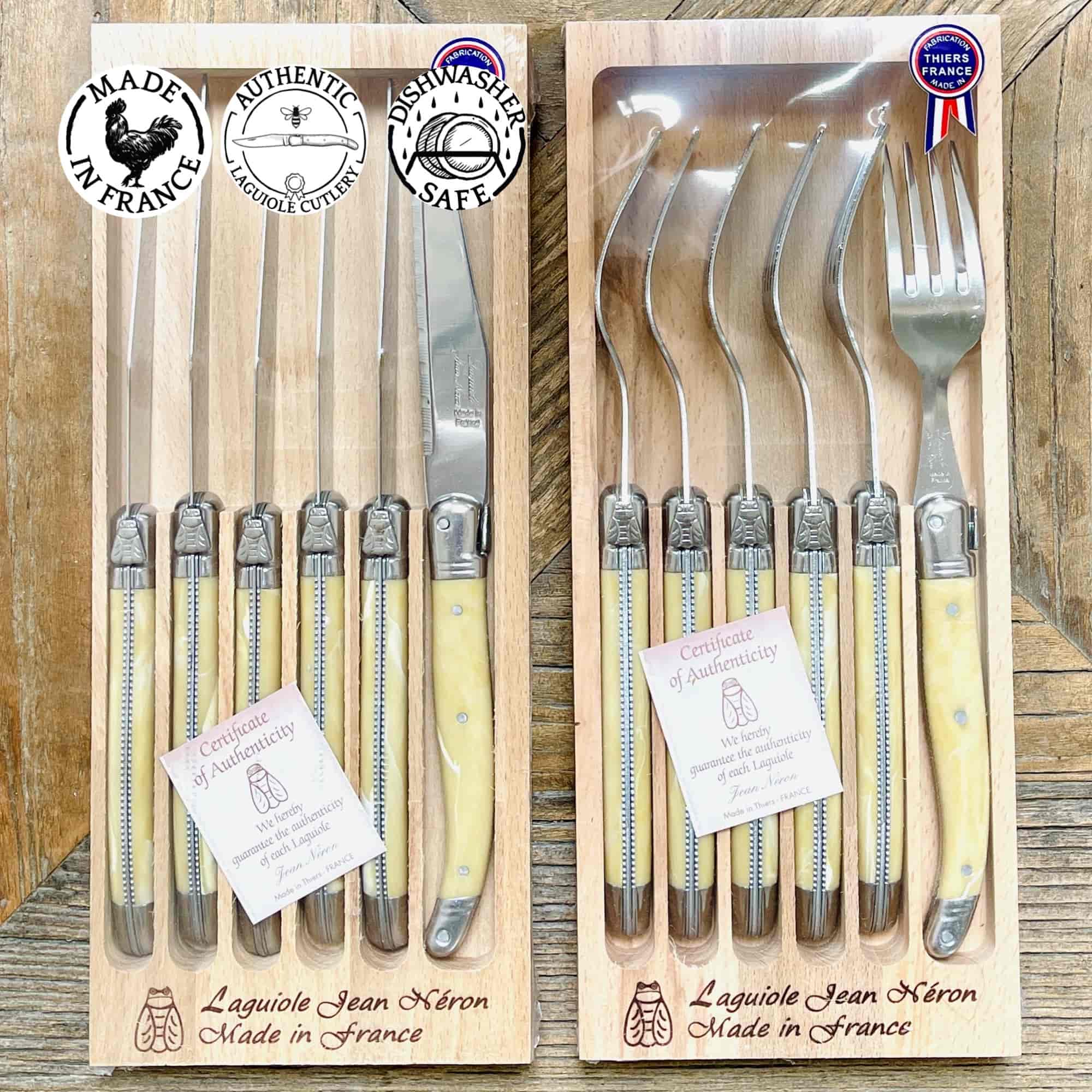 Laguiole cutlery set, 6 knives and 6 forks, 2 colours