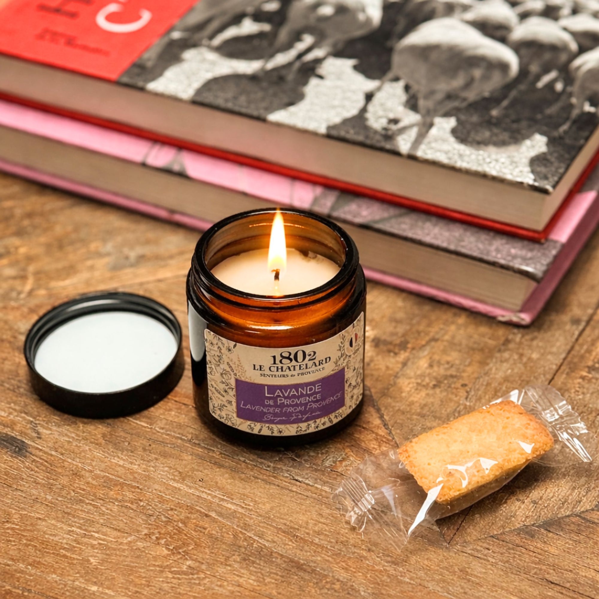 Lavender candle from Provence burning