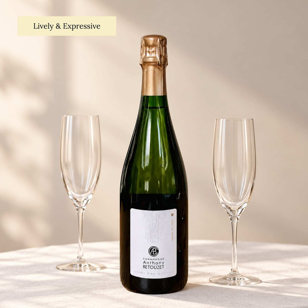 75cl bottle of Terre de Grès organic Extra Brut Champagne by Anthony Betouzet, Vallée de la Marne, France.