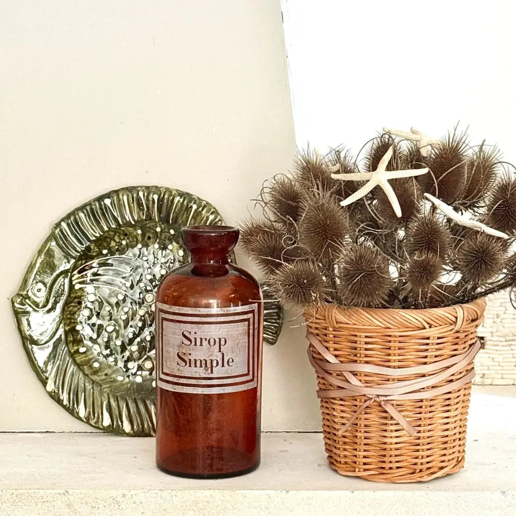 Antique French Pharmacy Jar - Amber Glass