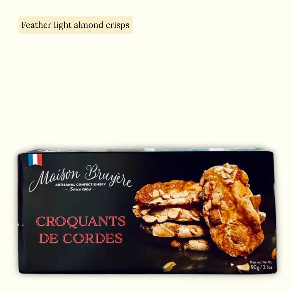 Feather-light croquant biscuits made from sugar, egg whites, and topped with almonds.