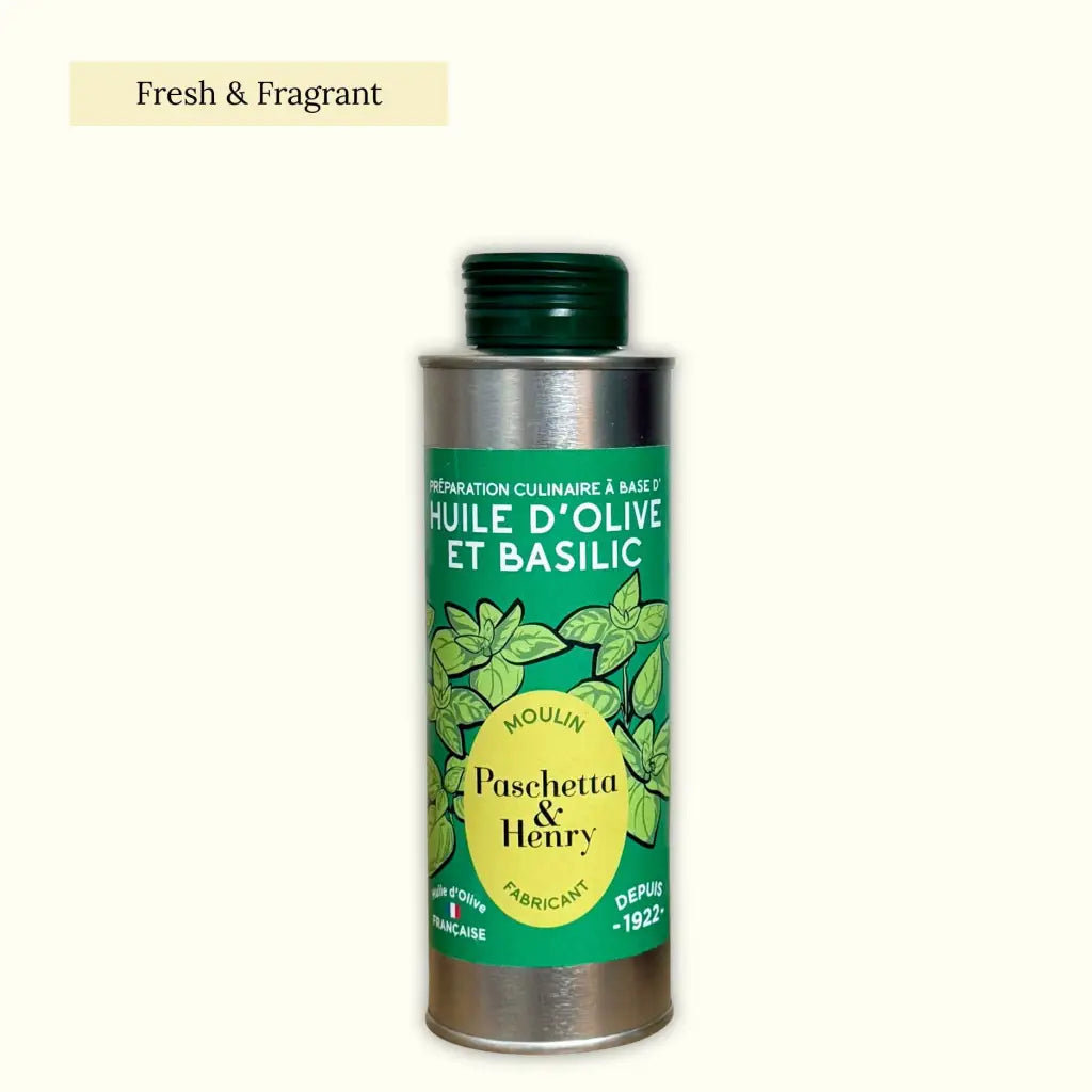 Cold-pressed extra virgin olive oil with fresh basil from Provence.