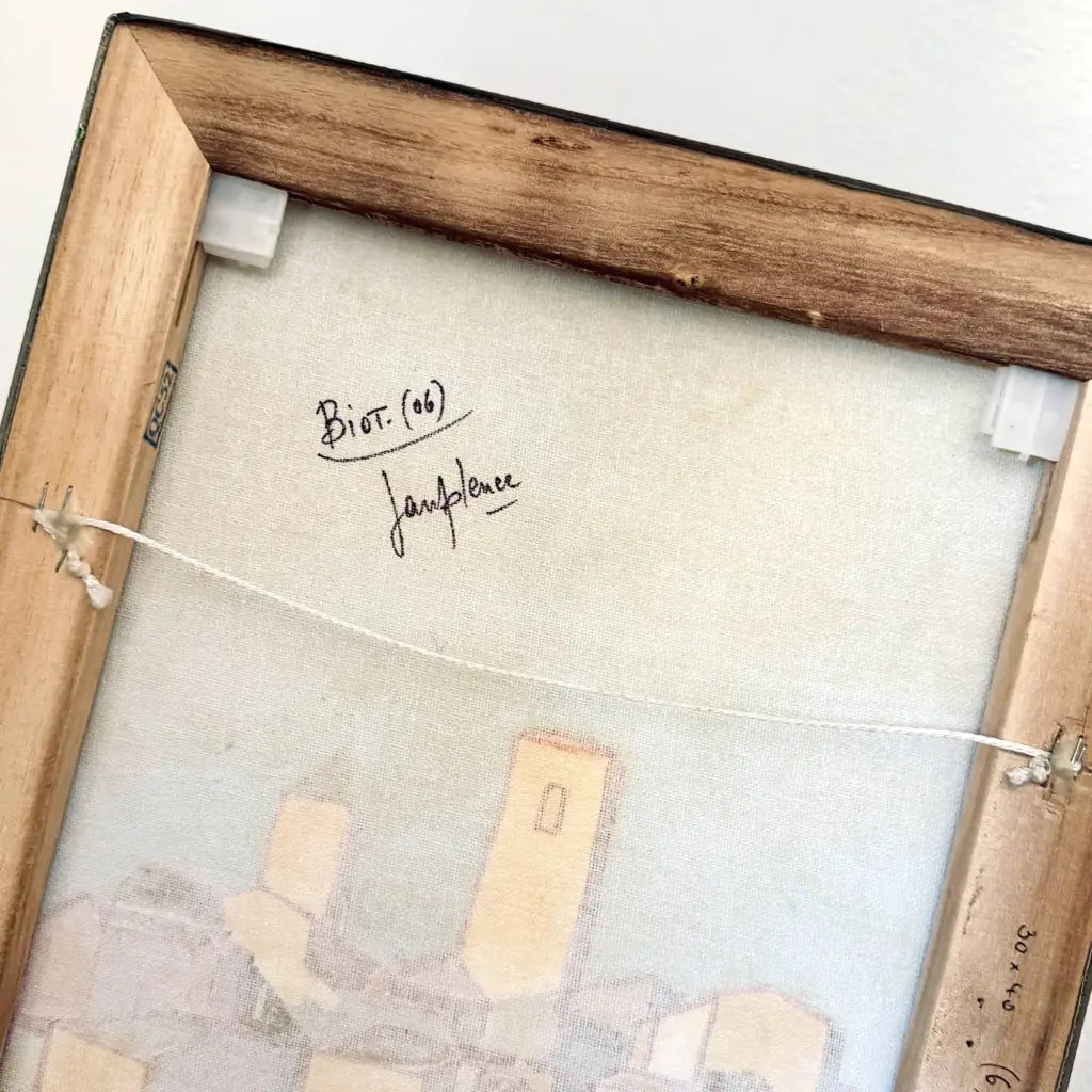 Signed Jean Pence and marked on the reverse Biot (06), this painting was found at a brocante near Lagarde d’Apt in July 2025.