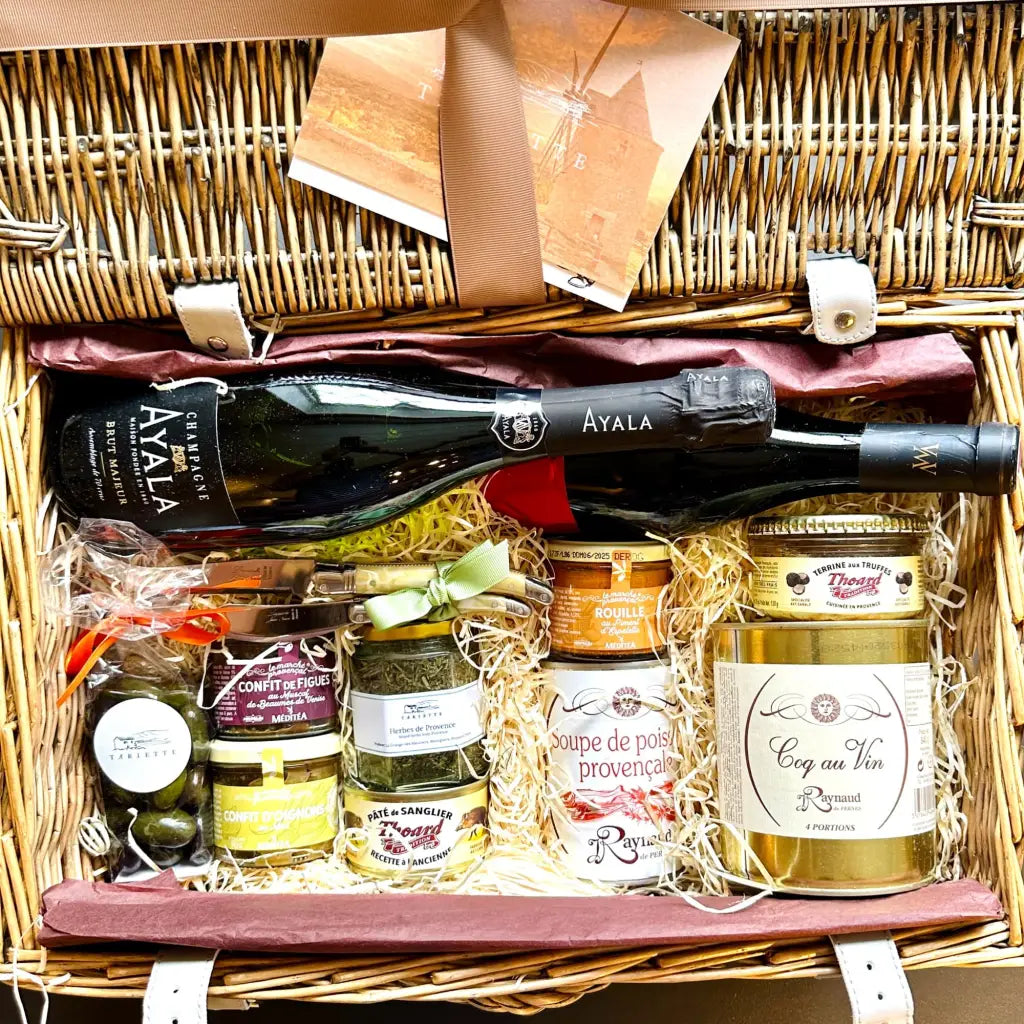 A large selection of French produce inside the hamper