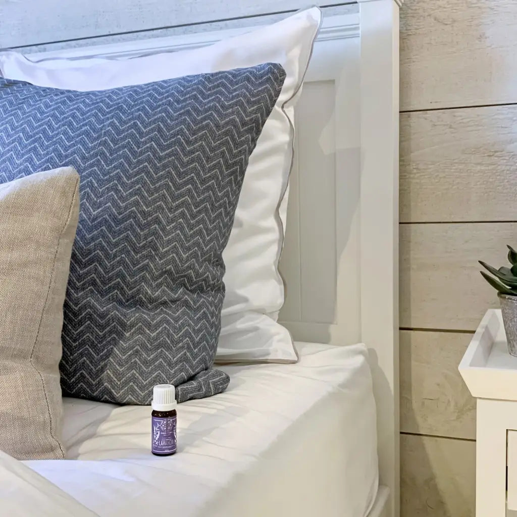 Lavender essential oil from Provence, on the side of the bed