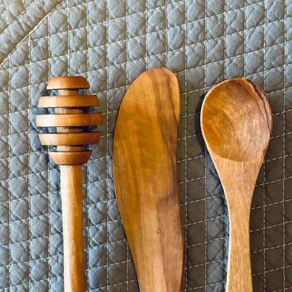 Olive Wood Breakfast Set: Dipper Spreader and Spoon