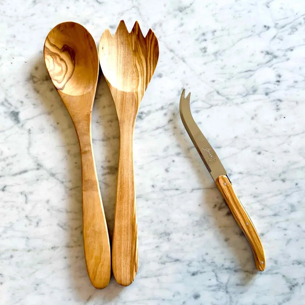 Olive wood salad servers designed in France and made in Tunisia
