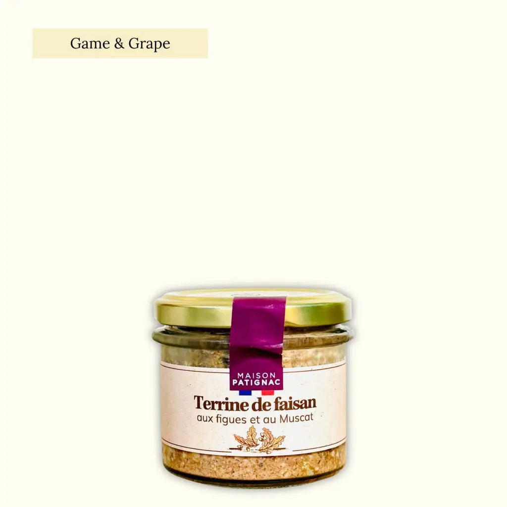Hearty terrine from the Garonne region, combining pheasant’s gamey meat with rustic flavours, richness of pork liver all lifted by a touch of aromatic Muscat wine.