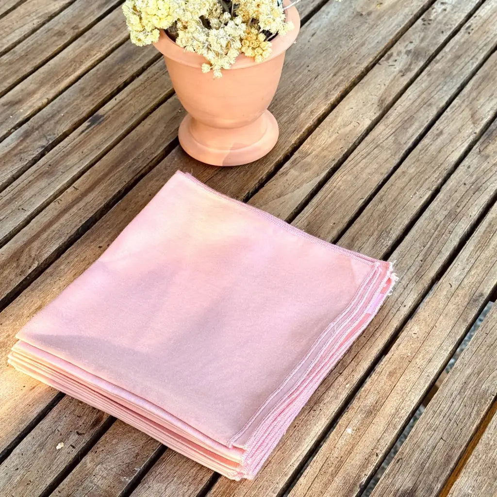 Set of 12 French Cotton Napkins in Light Salmon Pink